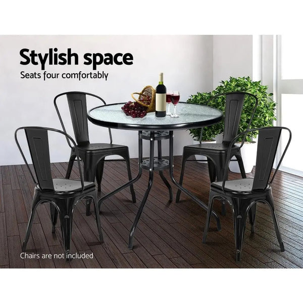 Gardeon Outdoor Dining Table Bar Setting Steel Glass 70CM Deals499
