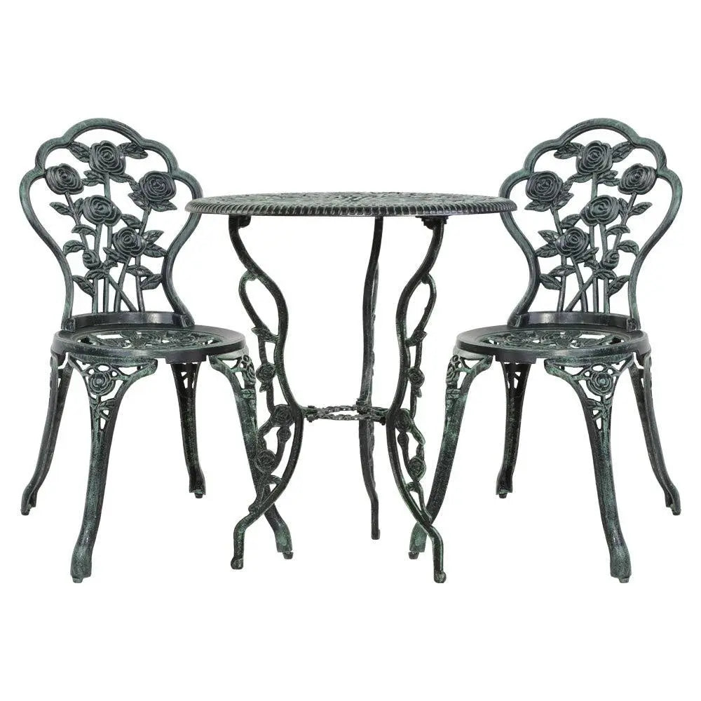 Gardeon Outdoor Furniture Chairs Table 3pc Aluminium Bistro Green Deals499