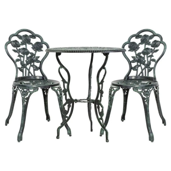 Gardeon Outdoor Furniture Chairs Table 3pc Aluminium Bistro Green Deals499