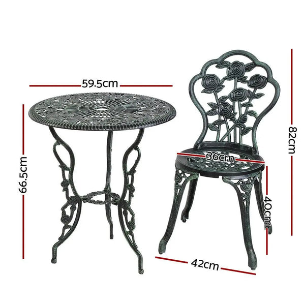 Gardeon Outdoor Furniture Chairs Table 3pc Aluminium Bistro Green Deals499