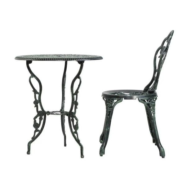 Gardeon Outdoor Furniture Chairs Table 3pc Aluminium Bistro Green Deals499