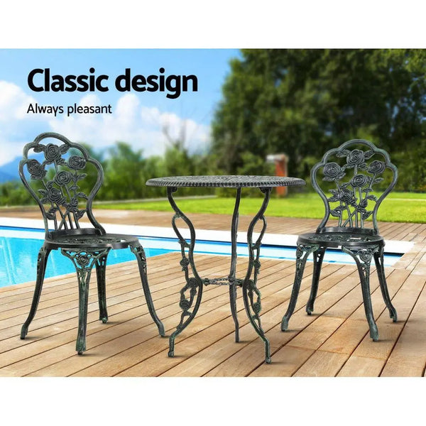 Gardeon Outdoor Furniture Chairs Table 3pc Aluminium Bistro Green Deals499