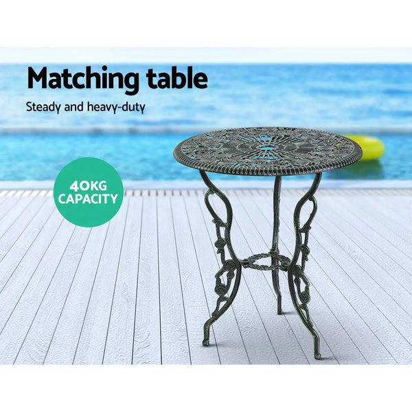Gardeon Outdoor Furniture Chairs Table 3pc Aluminium Bistro Green Deals499
