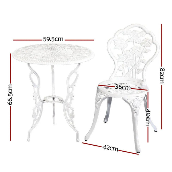 Gardeon Outdoor Furniture Chairs Table 3pc Aluminium Bistro White Deals499