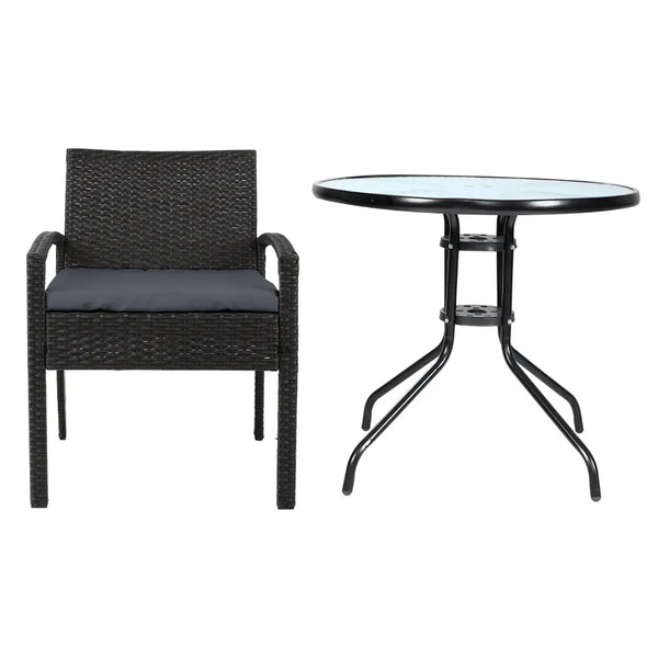 Gardeon Outdoor Furniture Dining Chairs Wicker Garden Patio Cushion Black 3PCS Sofa Set Tea Coffee Cafe Bar Set Deals499