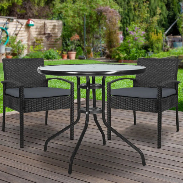Gardeon Outdoor Furniture Dining Chairs Wicker Garden Patio Cushion Black 3PCS Sofa Set Tea Coffee Cafe Bar Set Deals499