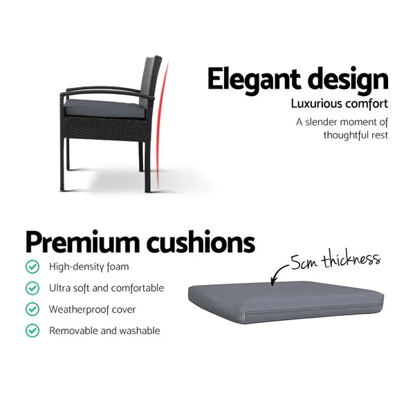 Gardeon Outdoor Furniture Dining Chairs Wicker Garden Patio Cushion Black 3PCS Sofa Set Tea Coffee Cafe Bar Set Deals499