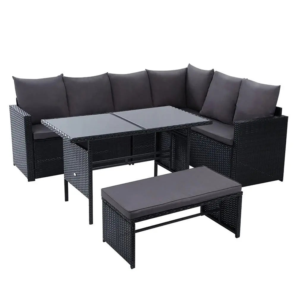 Gardeon Outdoor Furniture Dining Setting Sofa Set Lounge Wicker 8 Seater Black Deals499