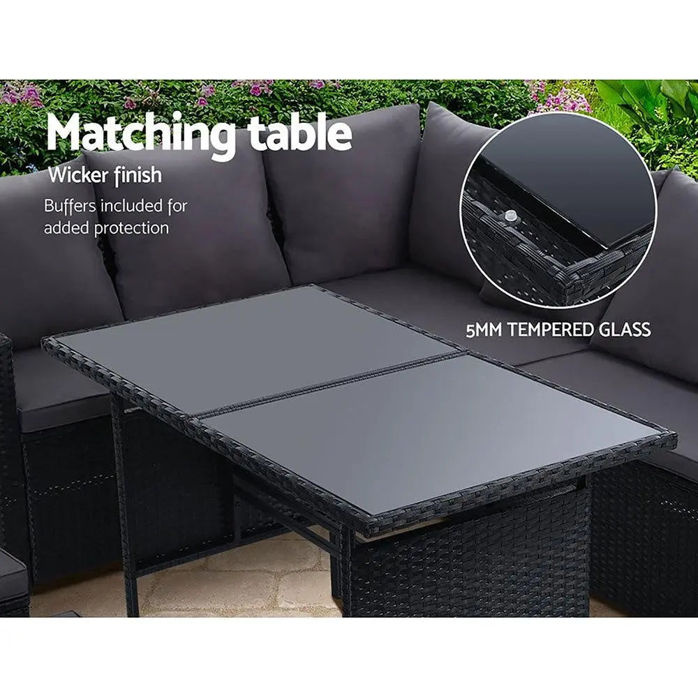 Gardeon Outdoor Furniture Dining Setting Sofa Set Lounge Wicker 9 Seater Black Deals499