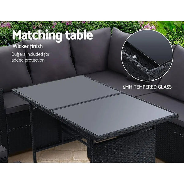Gardeon Outdoor Furniture Dining Setting Sofa Set Lounge Wicker 9 Seater Black Deals499