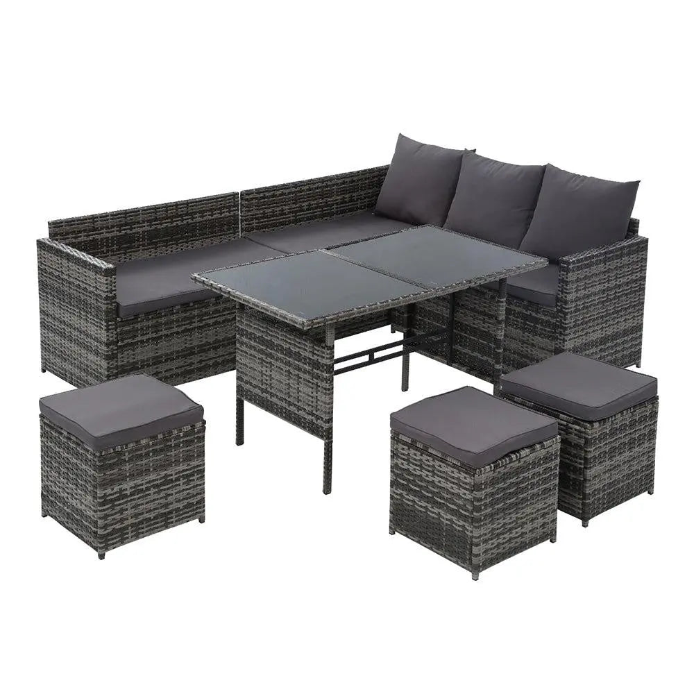 Gardeon Outdoor Furniture Dining Setting Sofa Set Lounge Wicker 9 Seater Mixed Grey Deals499