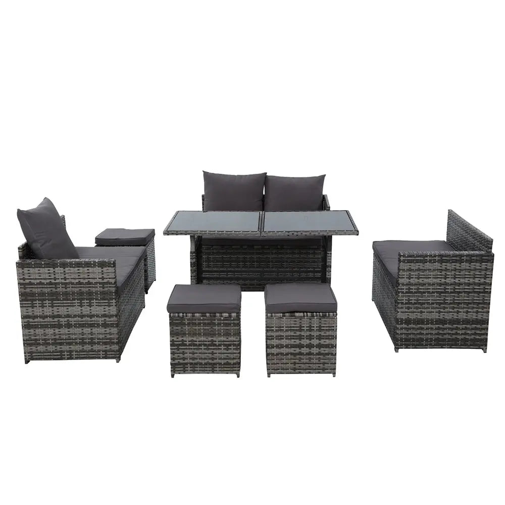 Gardeon Outdoor Furniture Dining Setting Sofa Set Lounge Wicker 9 Seater Mixed Grey Deals499