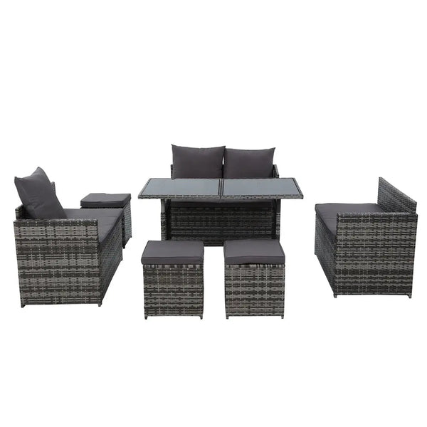 Gardeon Outdoor Furniture Dining Setting Sofa Set Lounge Wicker 9 Seater Mixed Grey Deals499