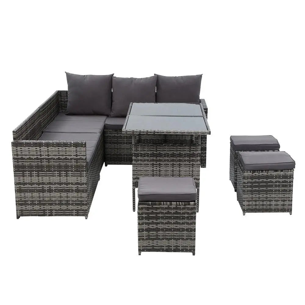 Gardeon Outdoor Furniture Dining Setting Sofa Set Lounge Wicker 9 Seater Mixed Grey Deals499