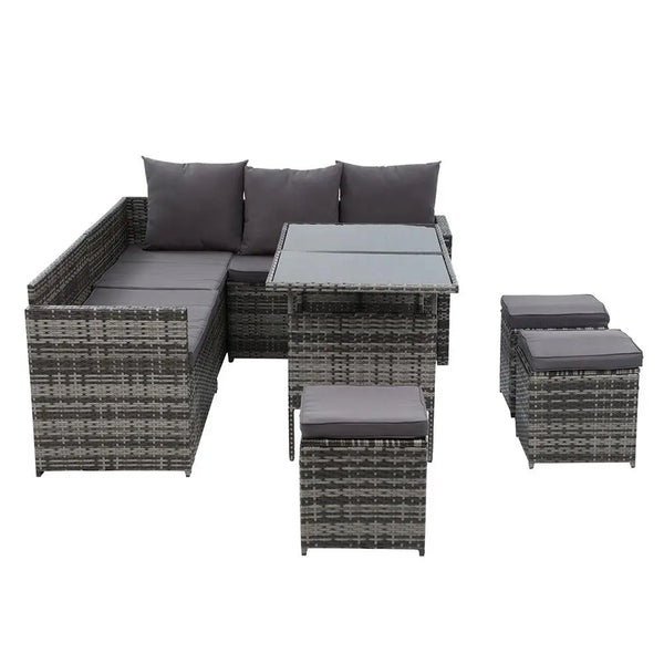 Gardeon Outdoor Furniture Dining Setting Sofa Set Lounge Wicker 9 Seater Mixed Grey Deals499