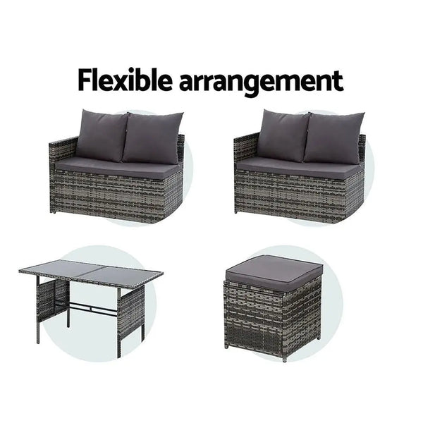 Gardeon Outdoor Furniture Dining Setting Sofa Set Lounge Wicker 9 Seater Mixed Grey Deals499