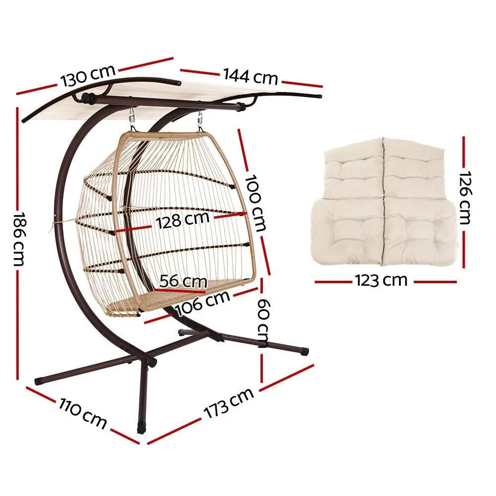 Gardeon Outdoor Furniture Lounge Hanging Swing Chair Egg Hammock Stand Rattan Wicker Latte Deals499