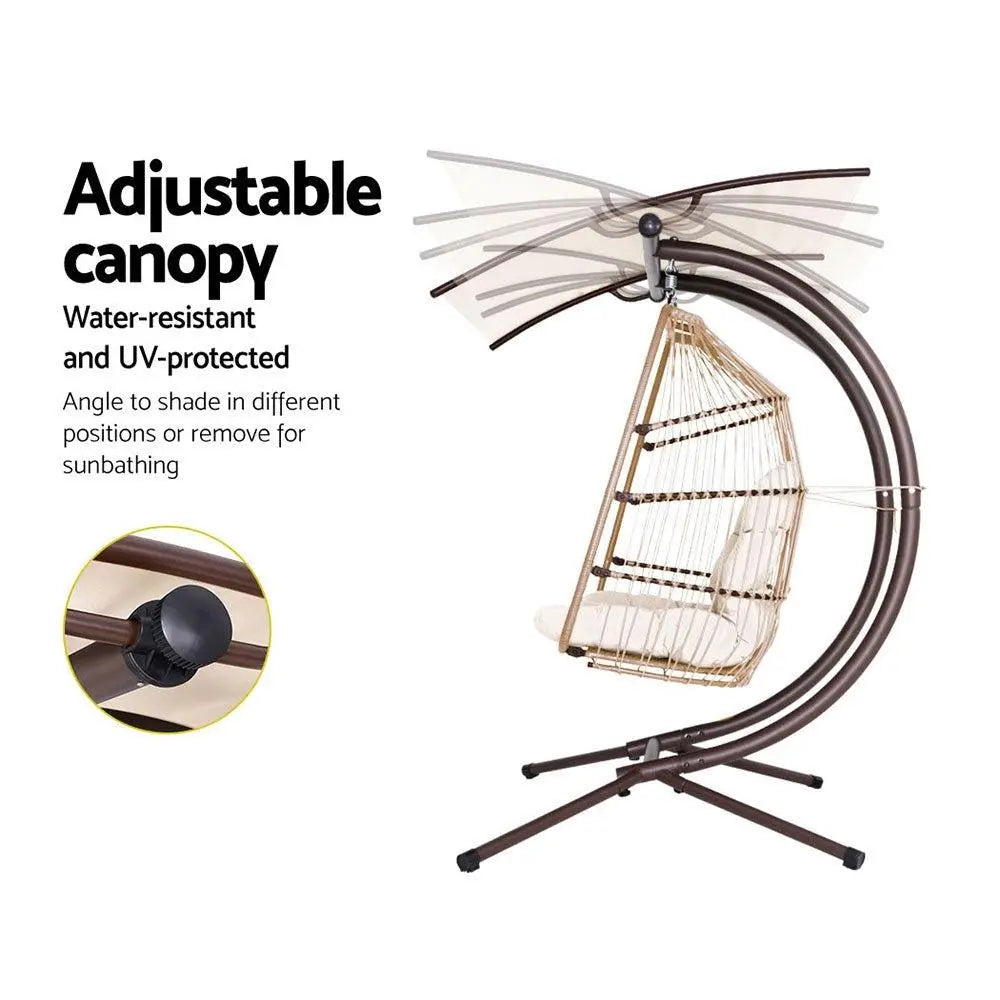 Gardeon Outdoor Furniture Lounge Hanging Swing Chair Egg Hammock Stand Rattan Wicker Latte Deals499