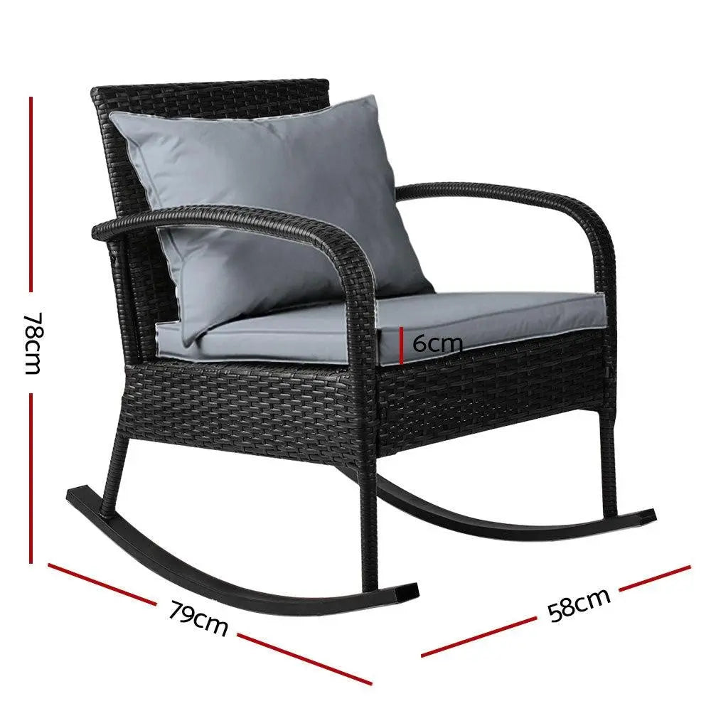 Gardeon Outdoor Furniture Rocking Chair Wicker Garden Patio Lounge Setting Black Deals499