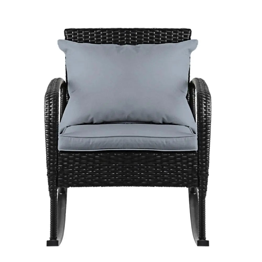 Gardeon Outdoor Furniture Rocking Chair Wicker Garden Patio Lounge Setting Black Deals499