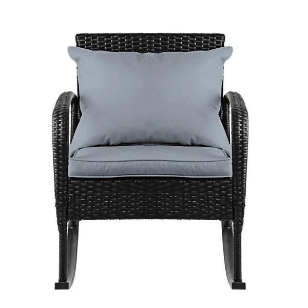 Gardeon Outdoor Furniture Rocking Chair Wicker Garden Patio Lounge Setting Black Deals499