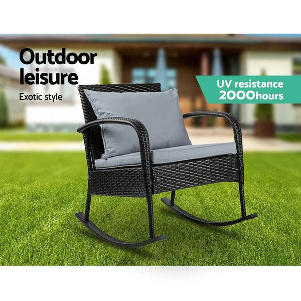 Gardeon Outdoor Furniture Rocking Chair Wicker Garden Patio Lounge Setting Black Deals499