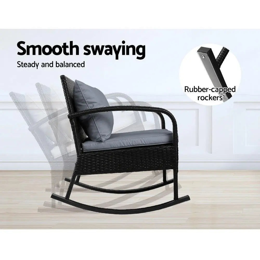 Gardeon Outdoor Furniture Rocking Chair Wicker Garden Patio Lounge Setting Black Deals499