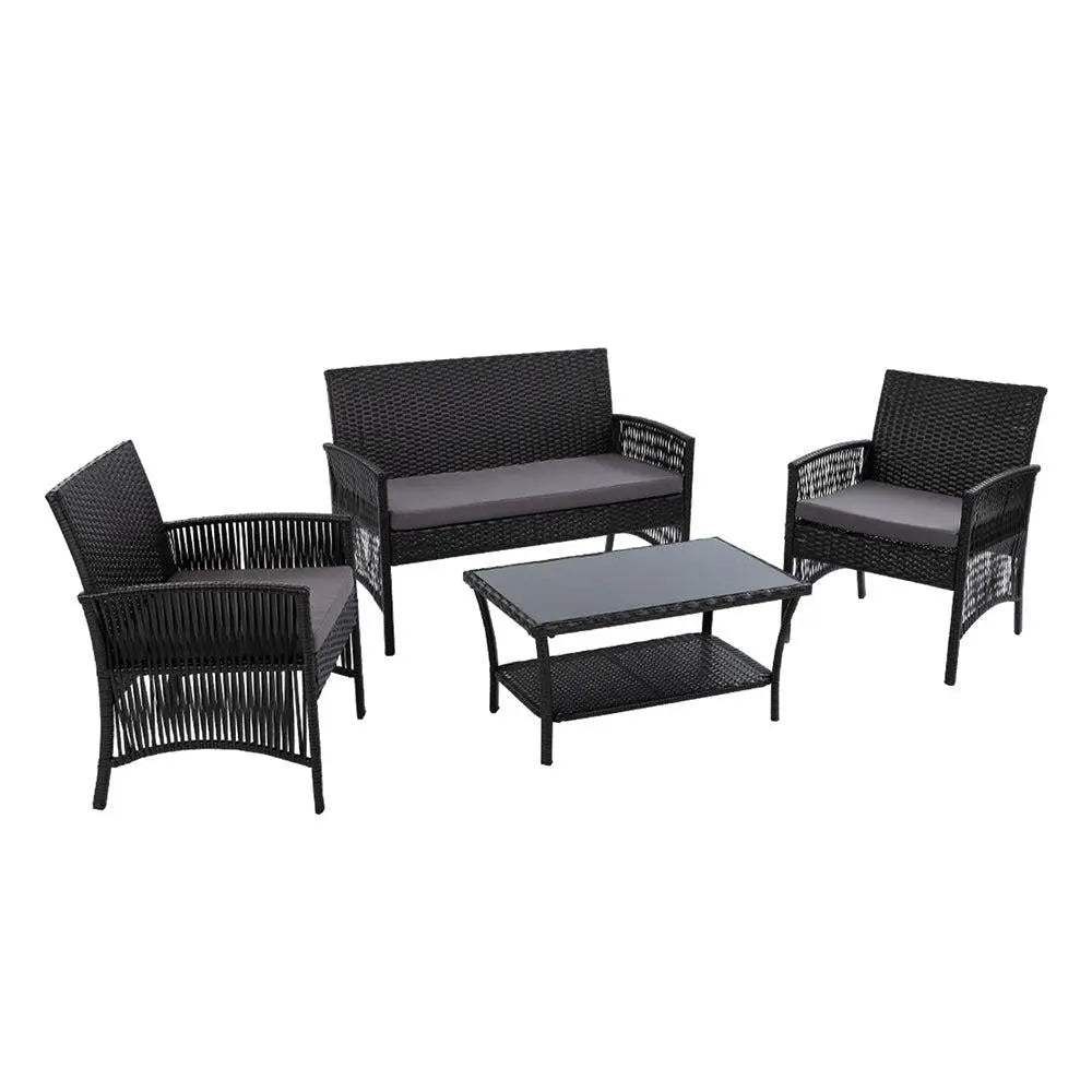 Gardeon Outdoor Furniture Set Wicker Cushion 4pc Black Deals499