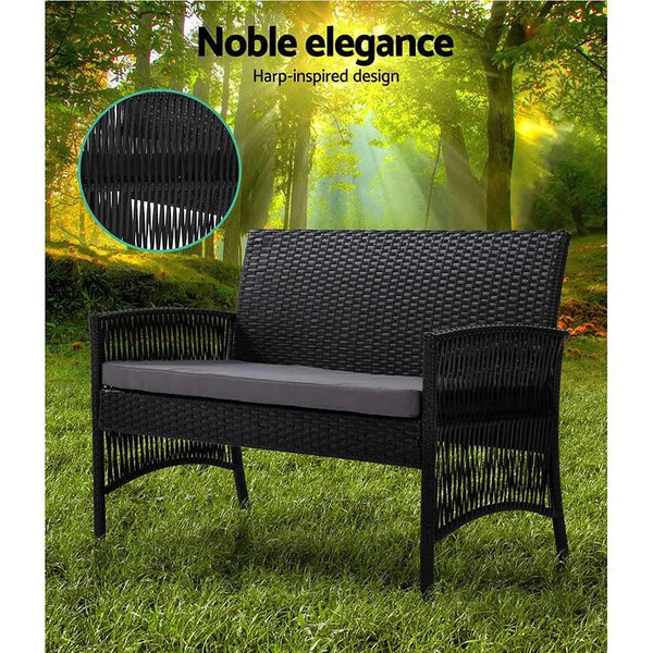 Gardeon Outdoor Furniture Set Wicker Cushion 4pc Black Deals499
