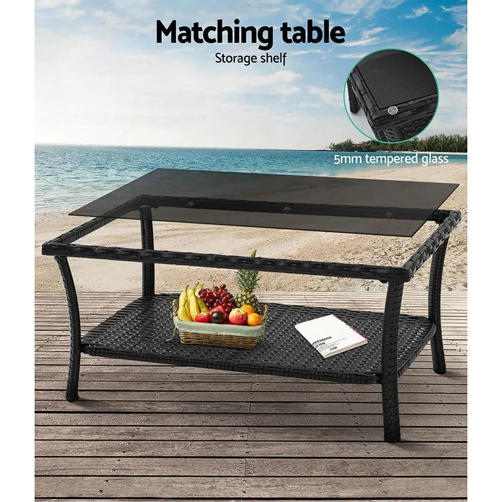 Gardeon Outdoor Furniture Set Wicker Cushion 4pc Black Deals499