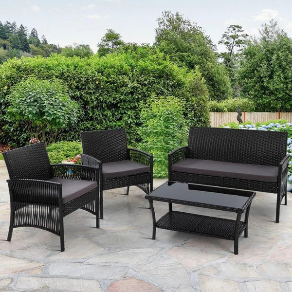 Gardeon Outdoor Furniture Set Wicker Cushion 4pc Black Deals499