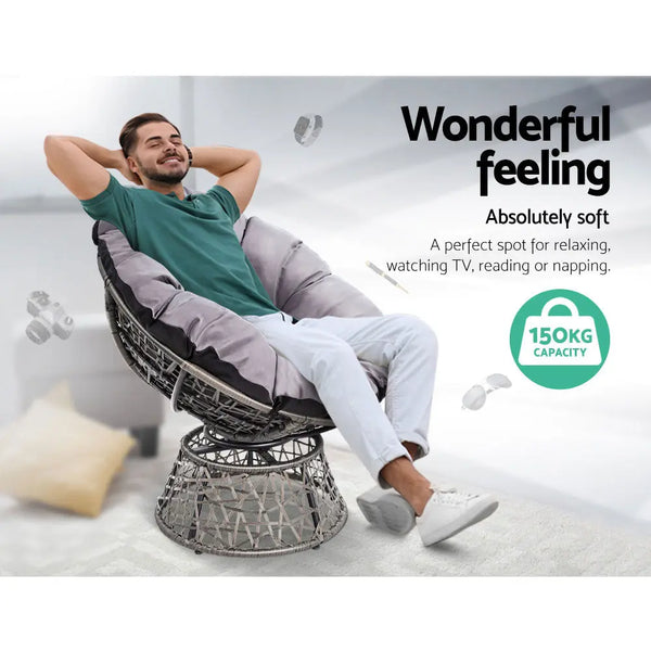 Gardeon Outdoor Lounge Setting Papasan Chairs Table Patio Furniture Wicker Grey from Deals499 at Deals499