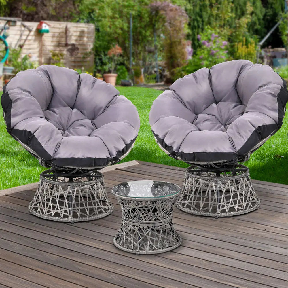 Gardeon Outdoor Lounge Setting Papasan Chairs Table Patio Furniture Wicker Grey from Deals499 at Deals499