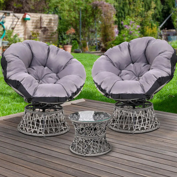 Gardeon Outdoor Lounge Setting Papasan Chairs Table Patio Furniture Wicker Grey from Deals499 at Deals499