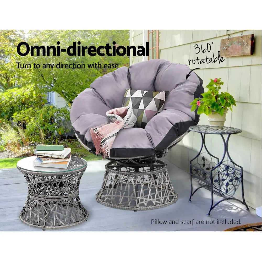 Gardeon Outdoor Lounge Setting Papasan Chairs Table Patio Furniture Wicker Grey from Deals499 at Deals499