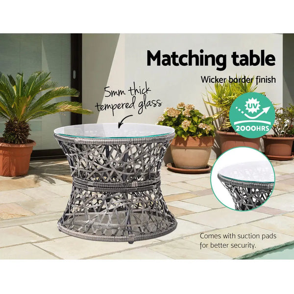 Gardeon Outdoor Lounge Setting Papasan Chairs Table Patio Furniture Wicker Grey from Deals499 at Deals499
