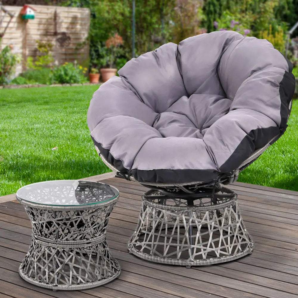 Gardeon Outdoor Papasan Chairs Table Lounge Setting Patio Furniture Wicker Grey from Deals499 at Deals499