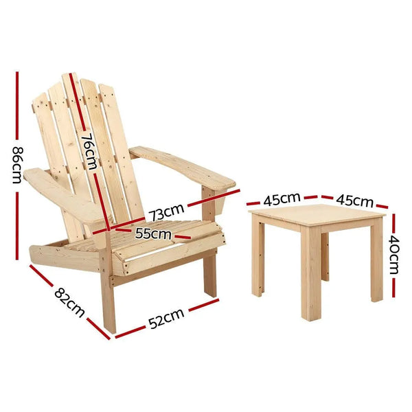 Gardeon Outdoor Sun Lounge Beach Chairs Table Setting Wooden Adirondack Patio Natural Wood Chair Deals499
