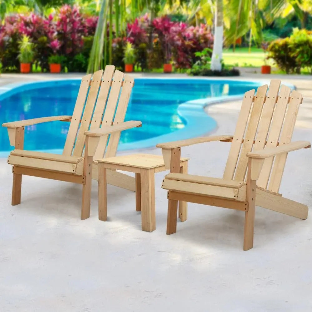 Gardeon Outdoor Sun Lounge Beach Chairs Table Setting Wooden Adirondack Patio Natural Wood Chair Deals499