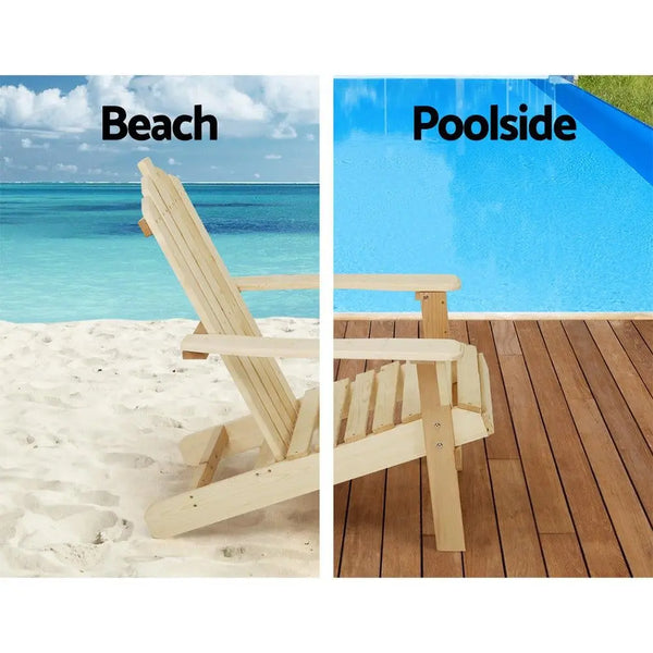 Gardeon Outdoor Sun Lounge Beach Chairs Table Setting Wooden Adirondack Patio Natural Wood Chair Deals499
