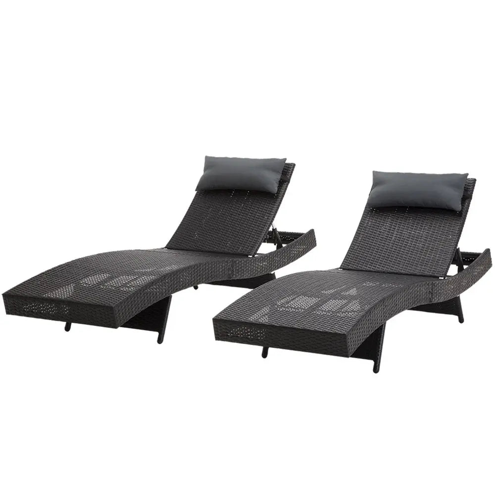 Gardeon Outdoor Sun Lounge Setting Wicker Lounger Day Bed Rattan Patio Furniture Black Deals499