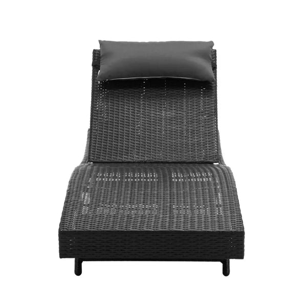 Gardeon Outdoor Sun Lounge Setting Wicker Lounger Day Bed Rattan Patio Furniture Black Deals499