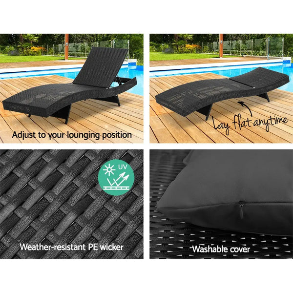 Gardeon Outdoor Sun Lounge Setting Wicker Lounger Day Bed Rattan Patio Furniture Black Deals499