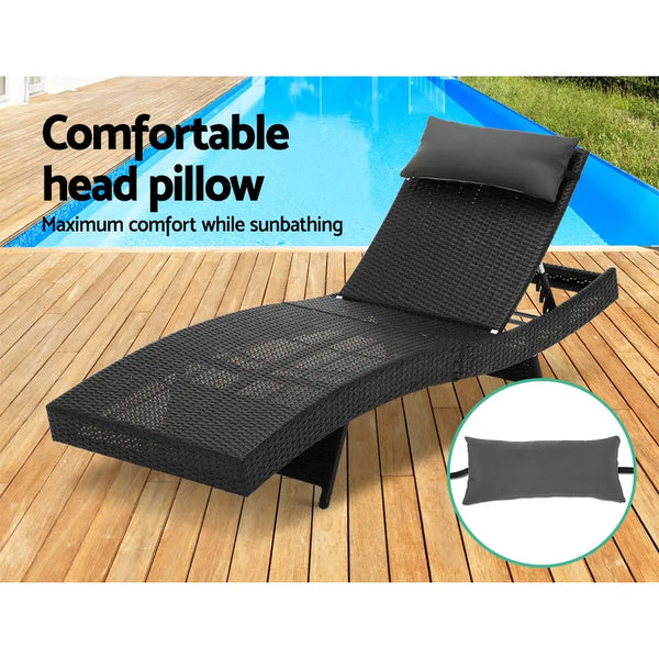 Gardeon Outdoor Sun Lounge Setting Wicker Lounger Day Bed Rattan Patio Furniture Black Deals499