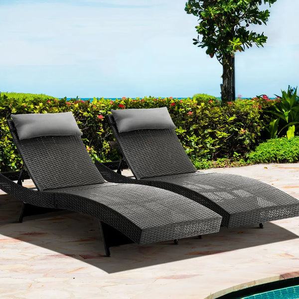 Gardeon Outdoor Sun Lounge Setting Wicker Lounger Day Bed Rattan Patio Furniture Black Deals499