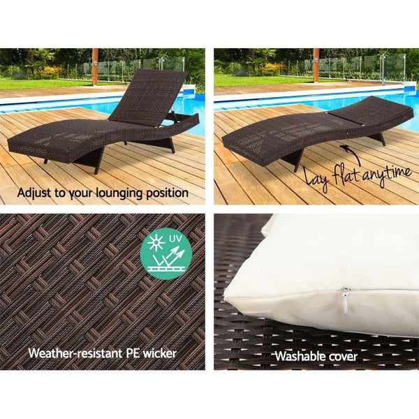 Gardeon Outdoor Sun Lounge Setting Wicker Lounger Day Bed Rattan Patio Furniture Brown Deals499