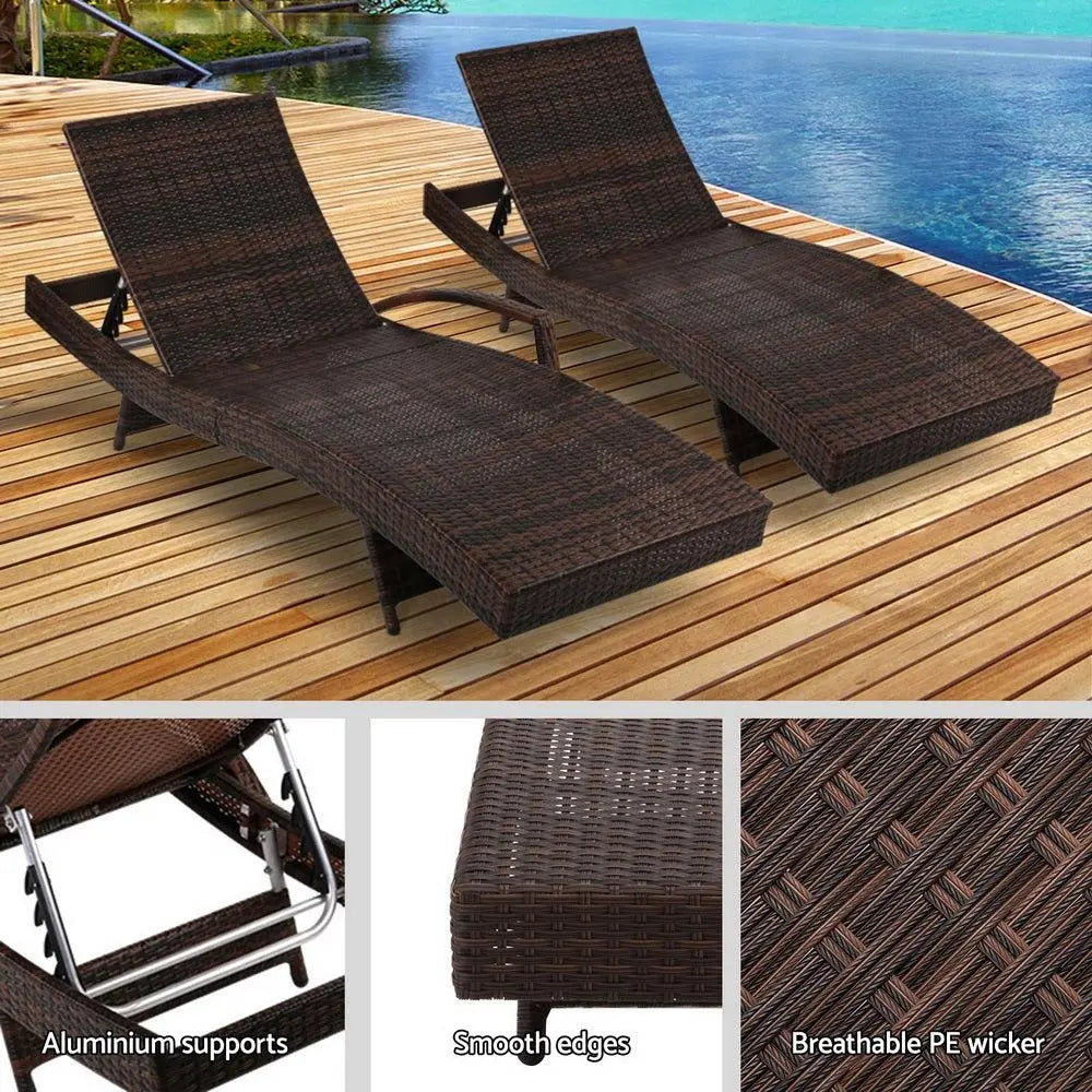 Gardeon Outdoor Sun Lounge Setting Wicker Lounger Day Bed Rattan Patio Furniture Brown Deals499