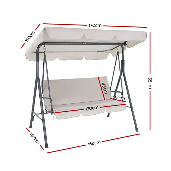Gardeon Outdoor Swing Chair Hammock 3 Seater Garden Canopy Bench Seat Backyard Deals499