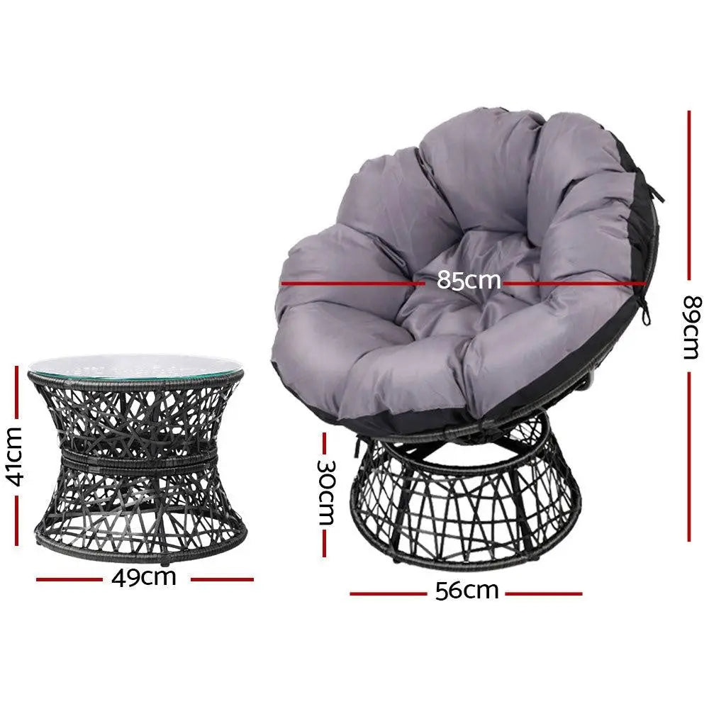 Gardeon Papasan Chair and Side Table - Black Deals499