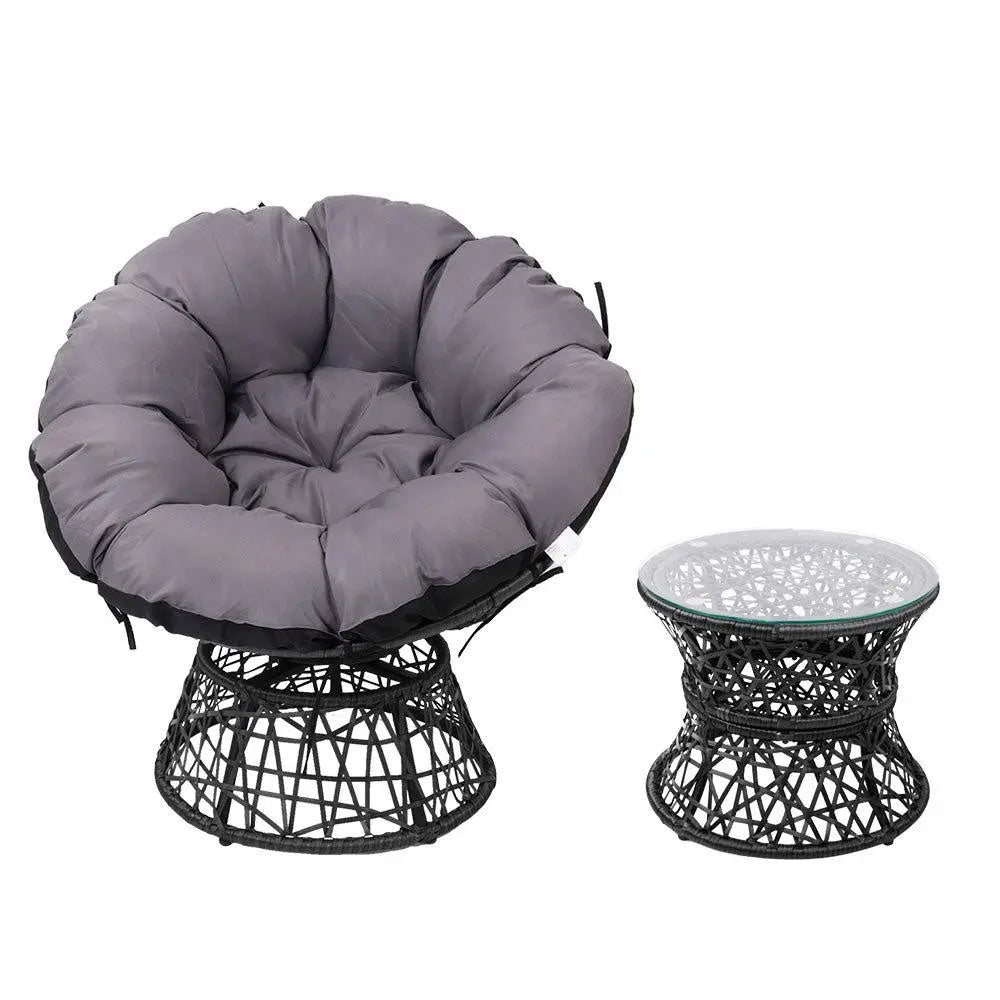 Gardeon Papasan Chair and Side Table - Black Deals499